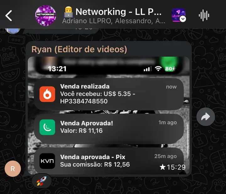 Print de notificações de vendas de infoproduto
