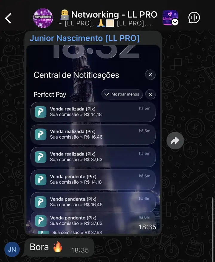 Print de notificações de vendas de infoproduto