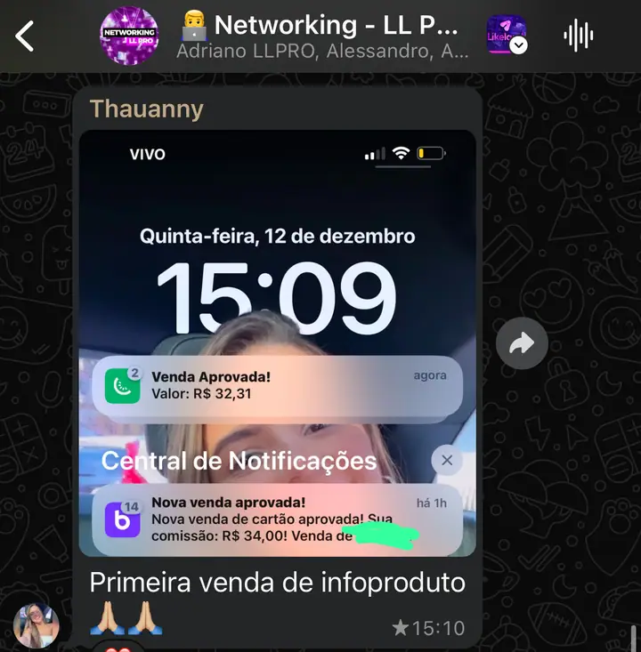 Print de notificações de vendas de infoproduto