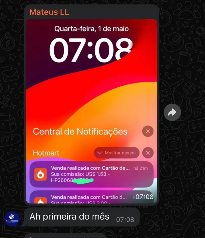 Print de notificações de vendas de infoproduto